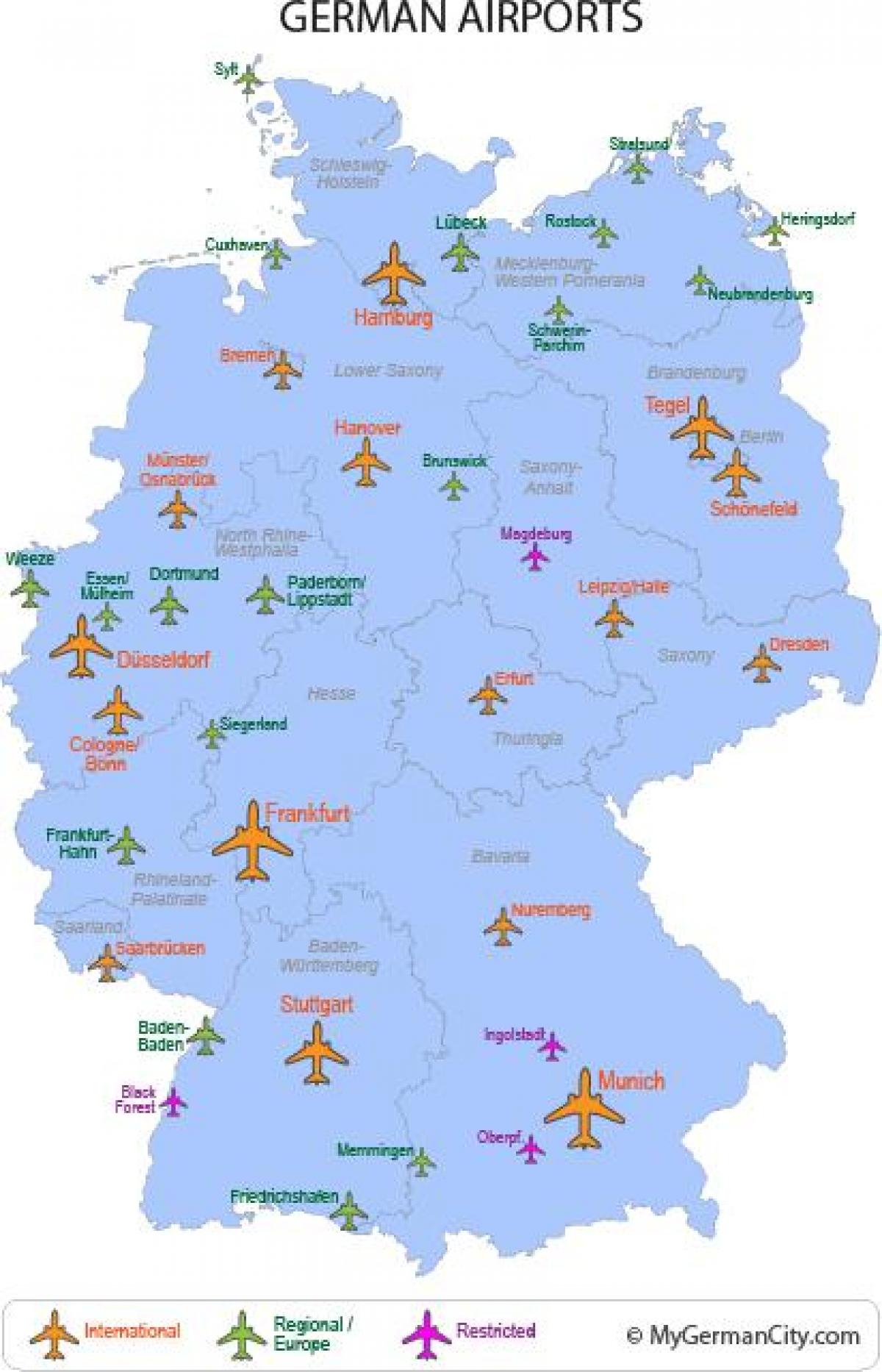 المطارات الرئيسية في ألمانيا خريطة